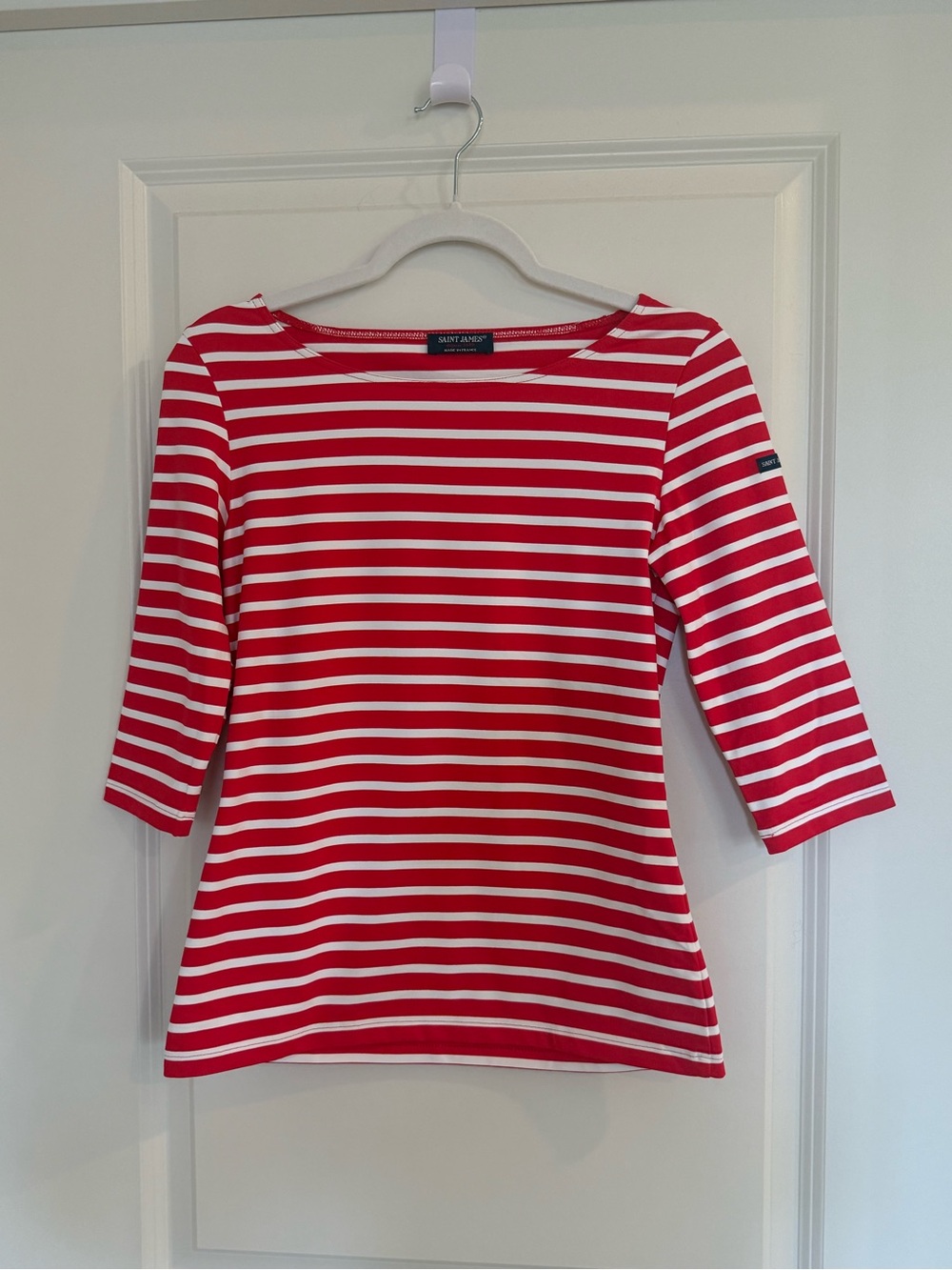 Saint James Breton Red & White Striped Boatneck 3/4 Sleeve Top